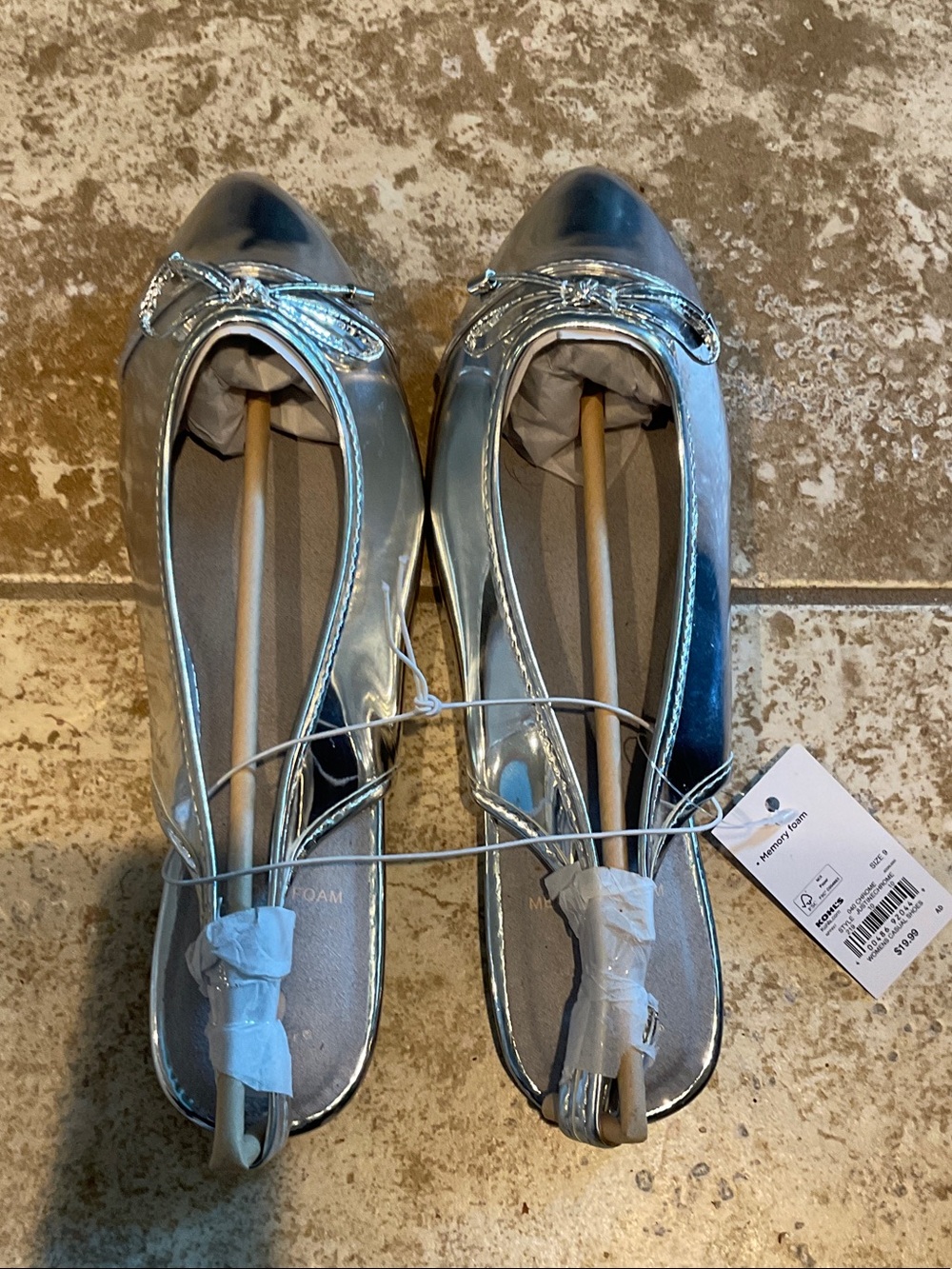 SO Metallic Silver Ballet Flats with Bow Trim